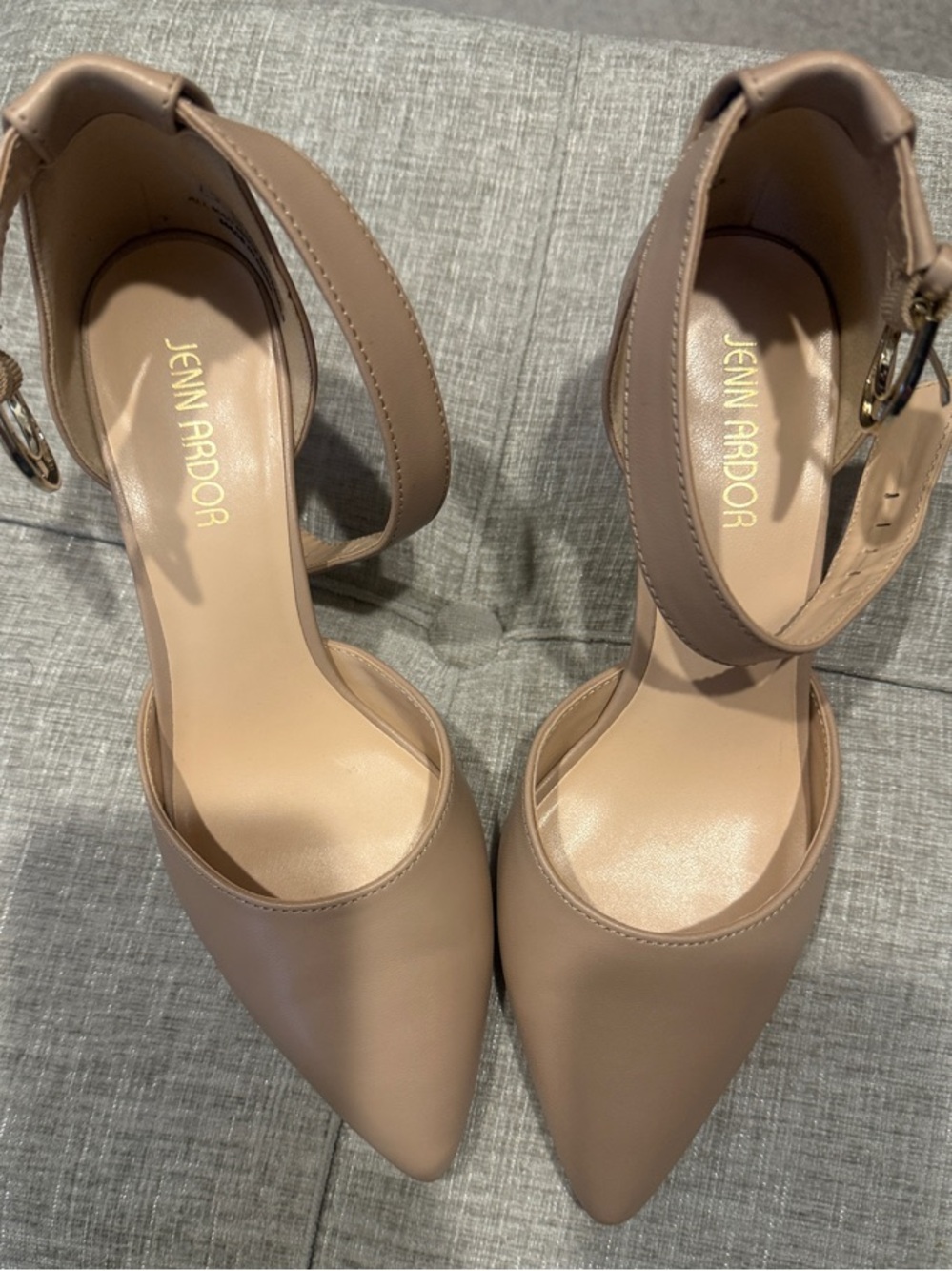Jenn Ardor Taupe Pointed-Toe Ankle-Strap Pumps
